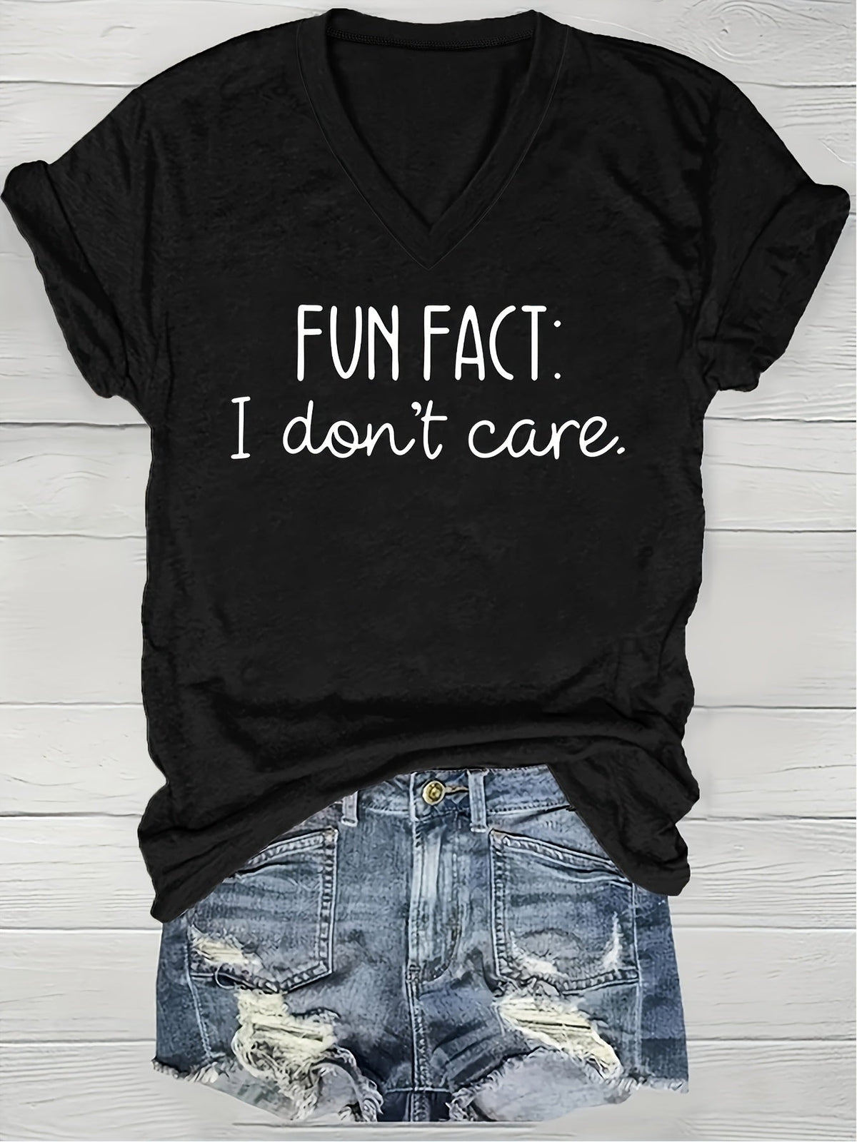 Women’s Funny Graphic T-Shirt “Fun Fact I Don’t Care” Casual Short Sleeve Neck Loose Fit Summer Tee