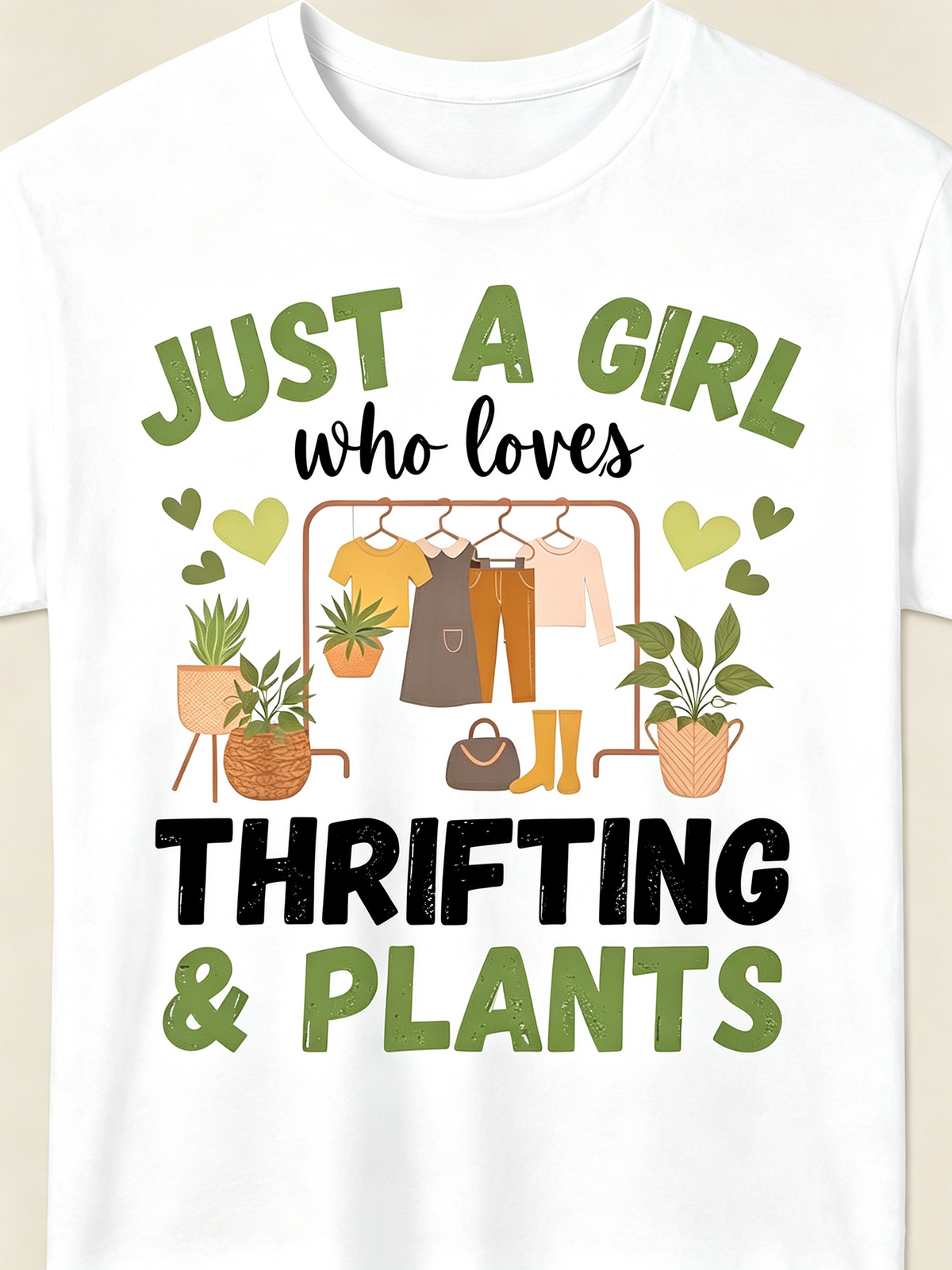 Just A Girl Who Loves Thrifting And Plants Graphic Casual Crewneck T‑Shirt Plant Lover Thrift Shopper Gift Top