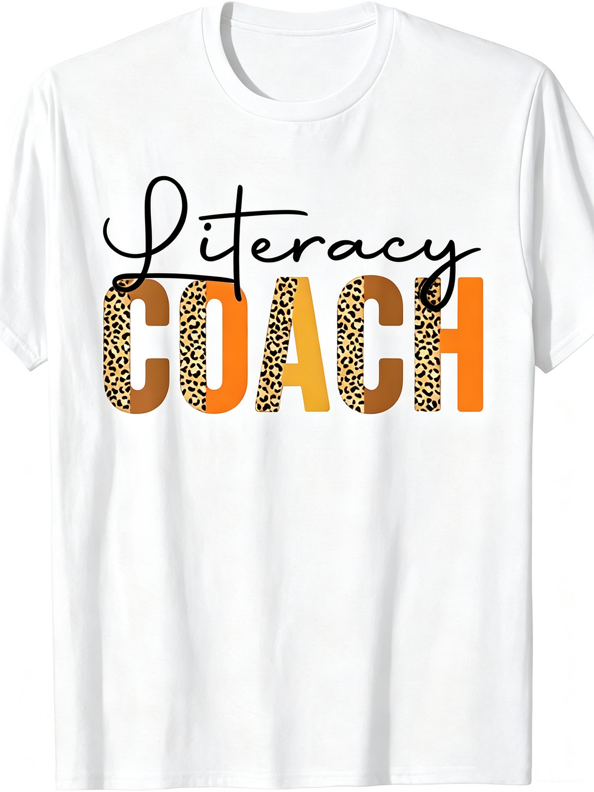 Literacy Coach Leopard Print Fall Letter Graphic Casual Crewneck T‑Shirt Reading Teacher Appreciation Gift Top