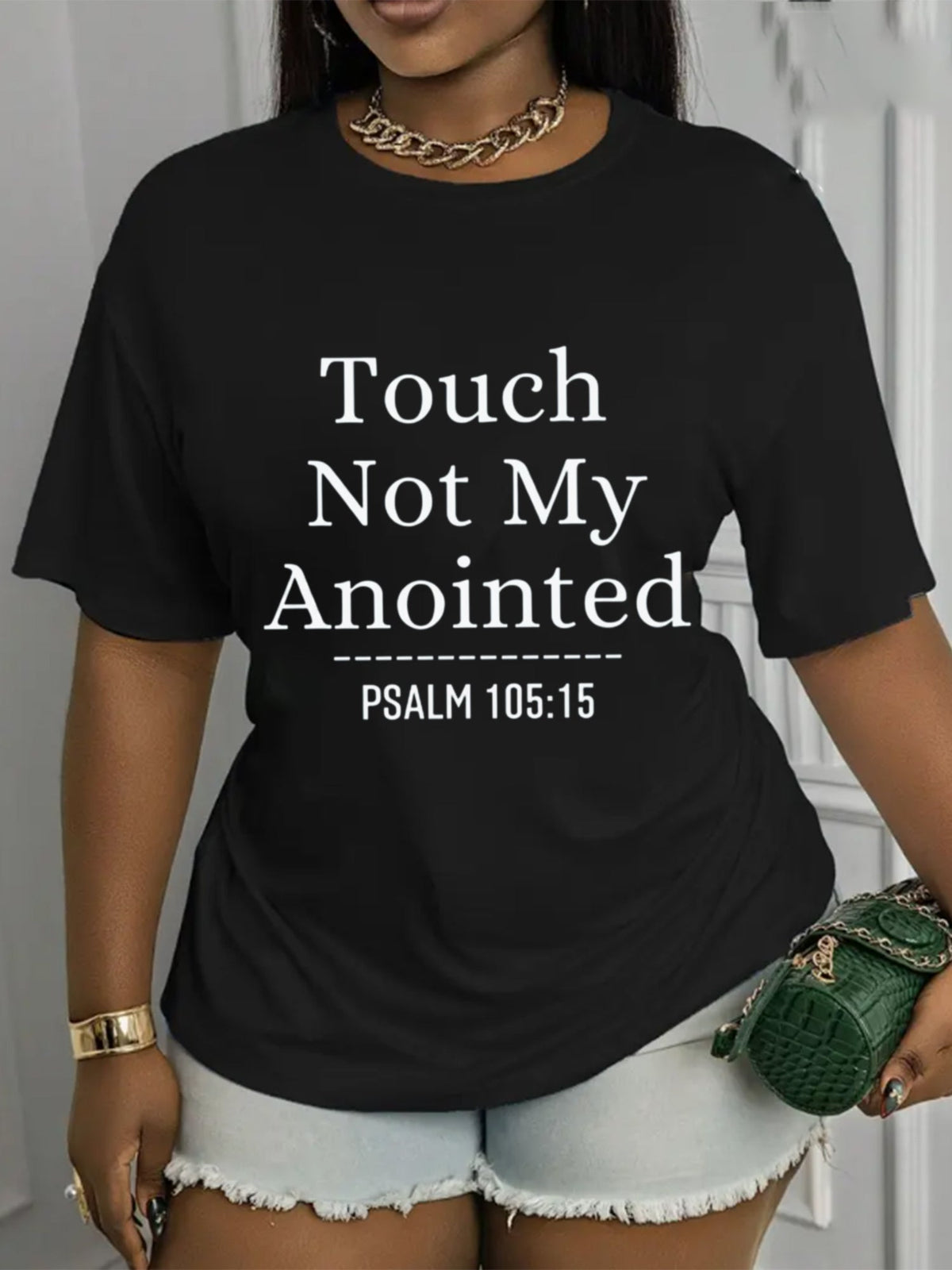 Touch Not My Anointed Psalm 105:15 Women's Graphic T‑Shirt, Christian Faith Short‑Sleeve Crew Neck Casual Religious Tee Tops