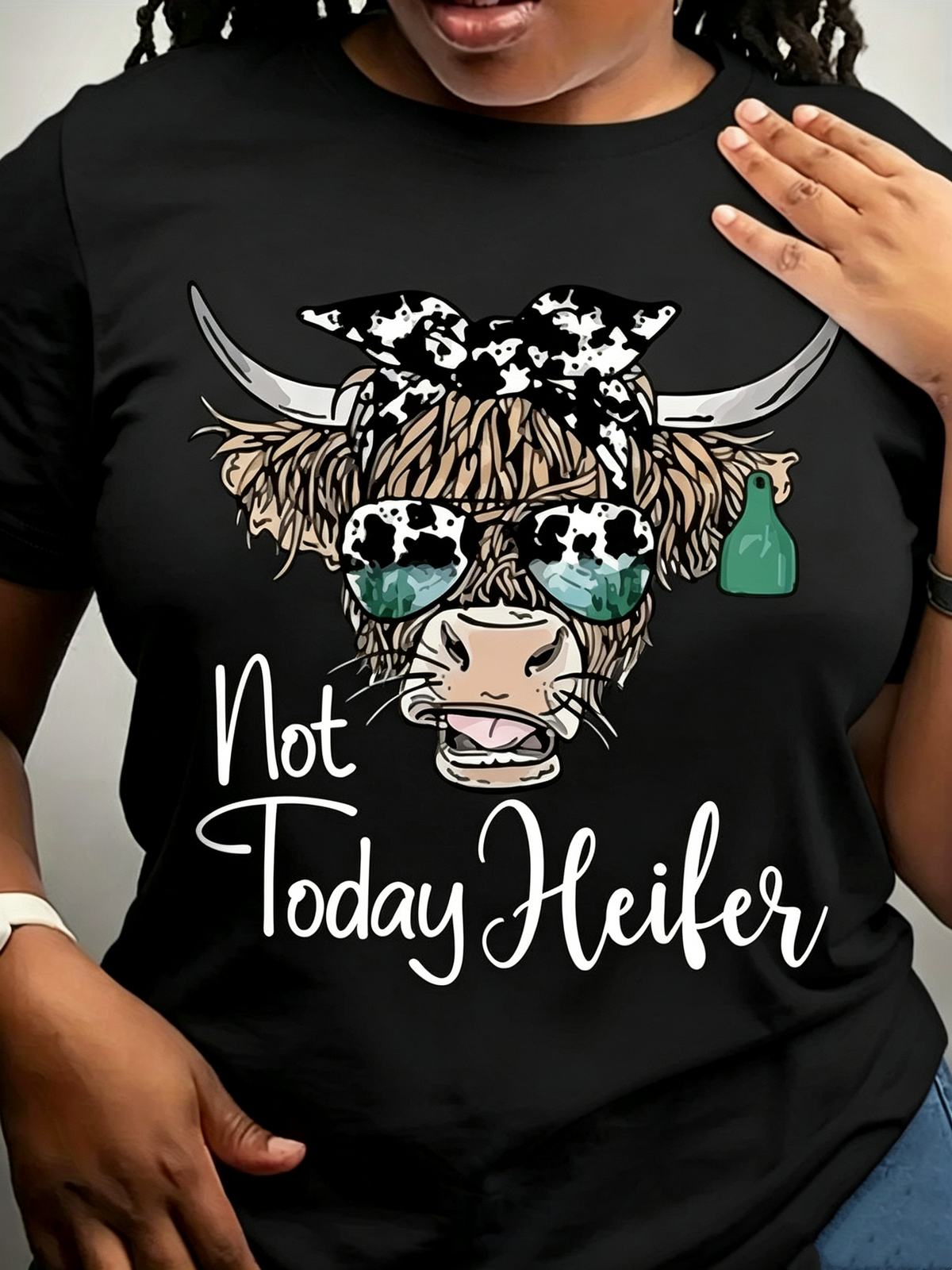 Women’s Western Highland Cow Graphic T‑Shirt, Not Today Heifer Funny Country Farm Short‑Sleeve Casual Women Tshirts