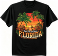 Men’s Florida Sunset Palm Trees Graphic T‑Shirt, Souvenir Beach Vacation Short‑Sleeve Casual Tee，Men Tshirts
