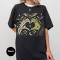 Women Vintage Gothic Halloween Graphic T‑Shirt, Skeleton Witch Hand Heart Bat Moon Print Short‑Sleeve Crew‑Neck Fall Season Tee Women Tshirts Women Clothing