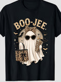 Coquette Leopard Ghost Coffee Boo JEE Halloween Boujee Ghost Graphic Tee for Men Women, Cute Pink Bow Spooky Short Sleeve T-Shirt, Casual Crew Neck Top for Halloween Gift