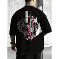 Men's Japanese Cherry Blossom Print Samurai Sword Loose-Fit T-Shirt Casual Summer Daily/Men Outdoor Top,japanese samurai sword tee, Men Clothing