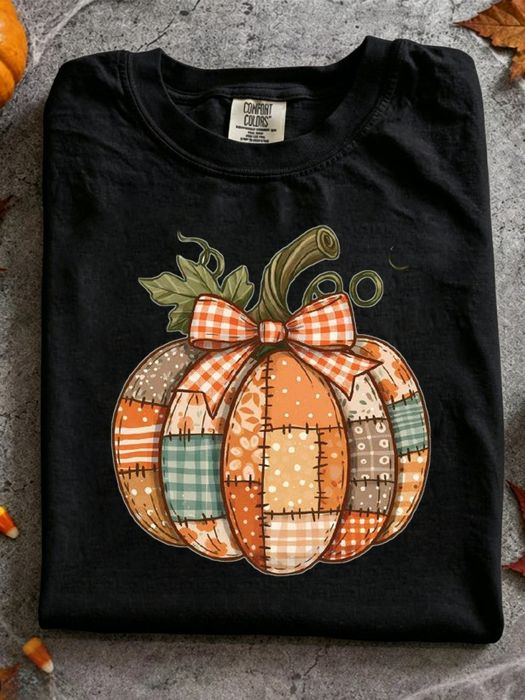 Patchwork Pumpkin Shirt Pumpkin Patchwork with Bow Shirt Pumpkin Season Thanksgiving Pumpkin Shirt Rustic Farmhouse Fall Season Shirt