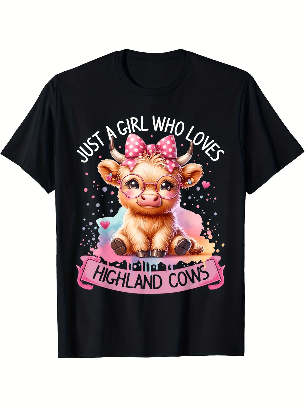 Cute Highland Cow T-Shirt for Women Just A Girl Who Loves Highland Cows Graphic Print Short Sleeve Casual Soft Cotton Feel Tee