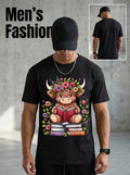 Adorable Baby Highland Cow Featuring a Bookworm Design on a Short-Sleeved Crew Neck T-Shirt