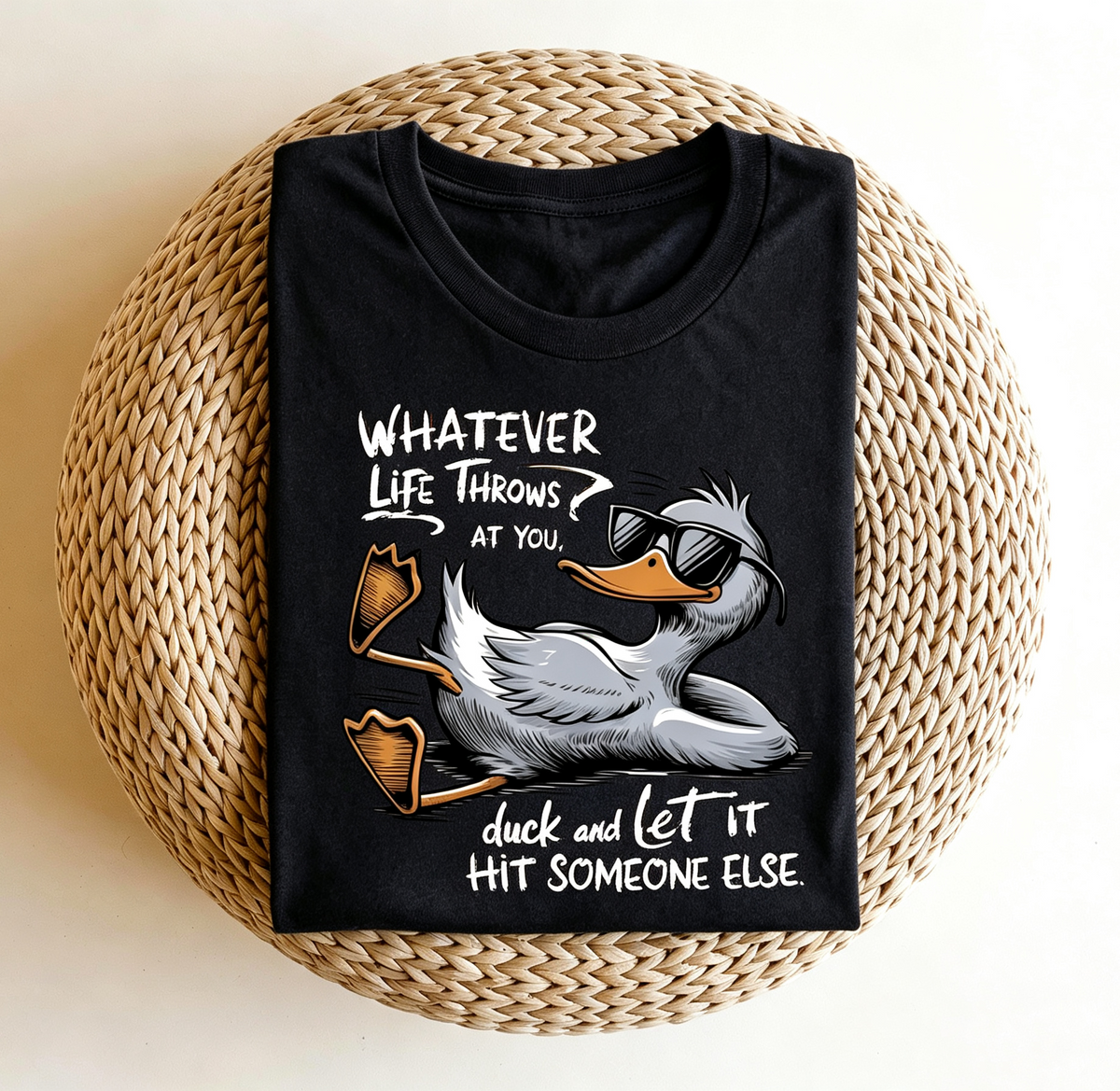 Whatever Life Throws At You Funny Duck Graphic T‑Shirt, Sarcastic Snarky Retro Short‑Sleeve Tee, Humorous Adult Gift for Men and Women