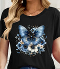 Women’s Floral Butterfly Graphic T‑Shirt, Women Short‑Sleeve Round Neck Summer Casual Tee，Women Clothing