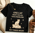 Funny Three Cats Graphic T‑Shirt, “One Cat Won’t Fix All Your Problems But Three Might” Retro Short‑Sleeve Tee, Humorous Casual Top for Cat Lovers
