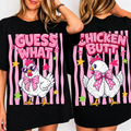 Funny Guess What Chicken Butt Double‑Sided Graphic Casual Crewneck T‑Shirt Cute Chicken Humor Gift Top