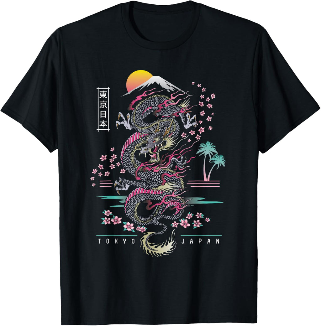 Japanese Dragon Asian Vintage Streetwear Style T-Shirt For Men Crew Neck Short Sleeve Casual Tshirts Men Clothing