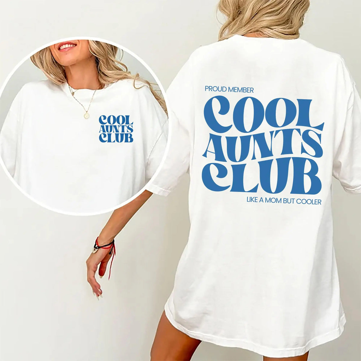 Cool Aunts Club Double‑Sided Graphic T‑Shirt for Women, New Aunt Slogan Print Cotton Short‑Sleeve Crew‑Neck Chic Tee