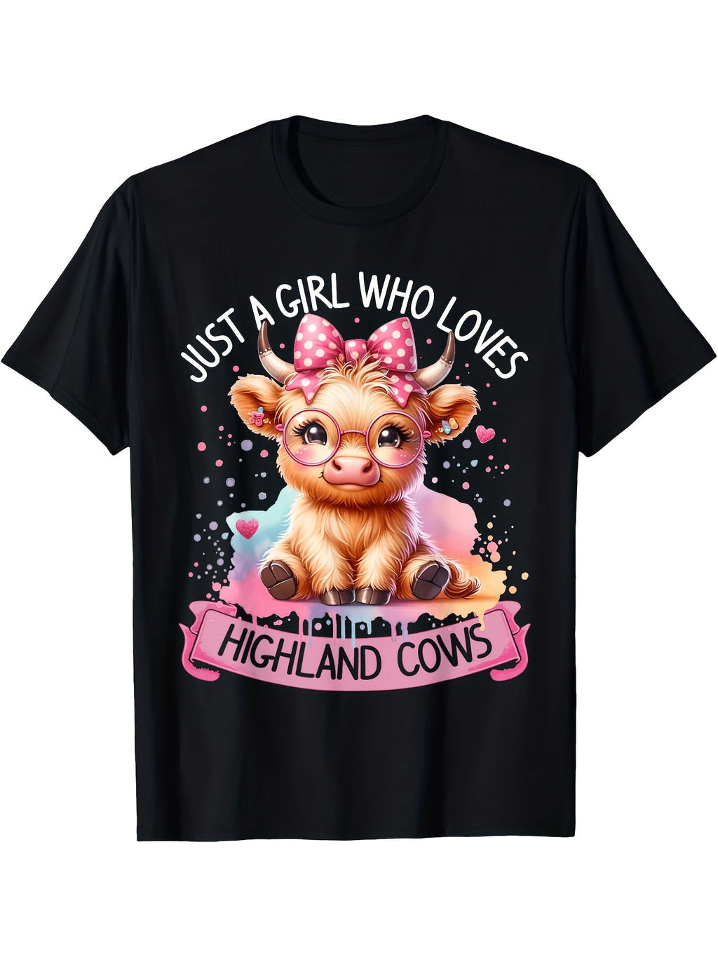 Cute Highland Cow T-Shirt for Women Just A Girl Who Loves Highland Cows Graphic Print Short Sleeve Casual Soft Cotton Feel Tee