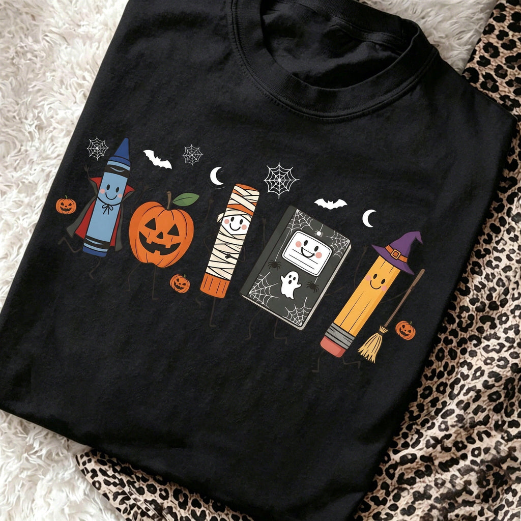 Halloween Teacher T-Shirt Cute School Supplies Witch Pencil Tee