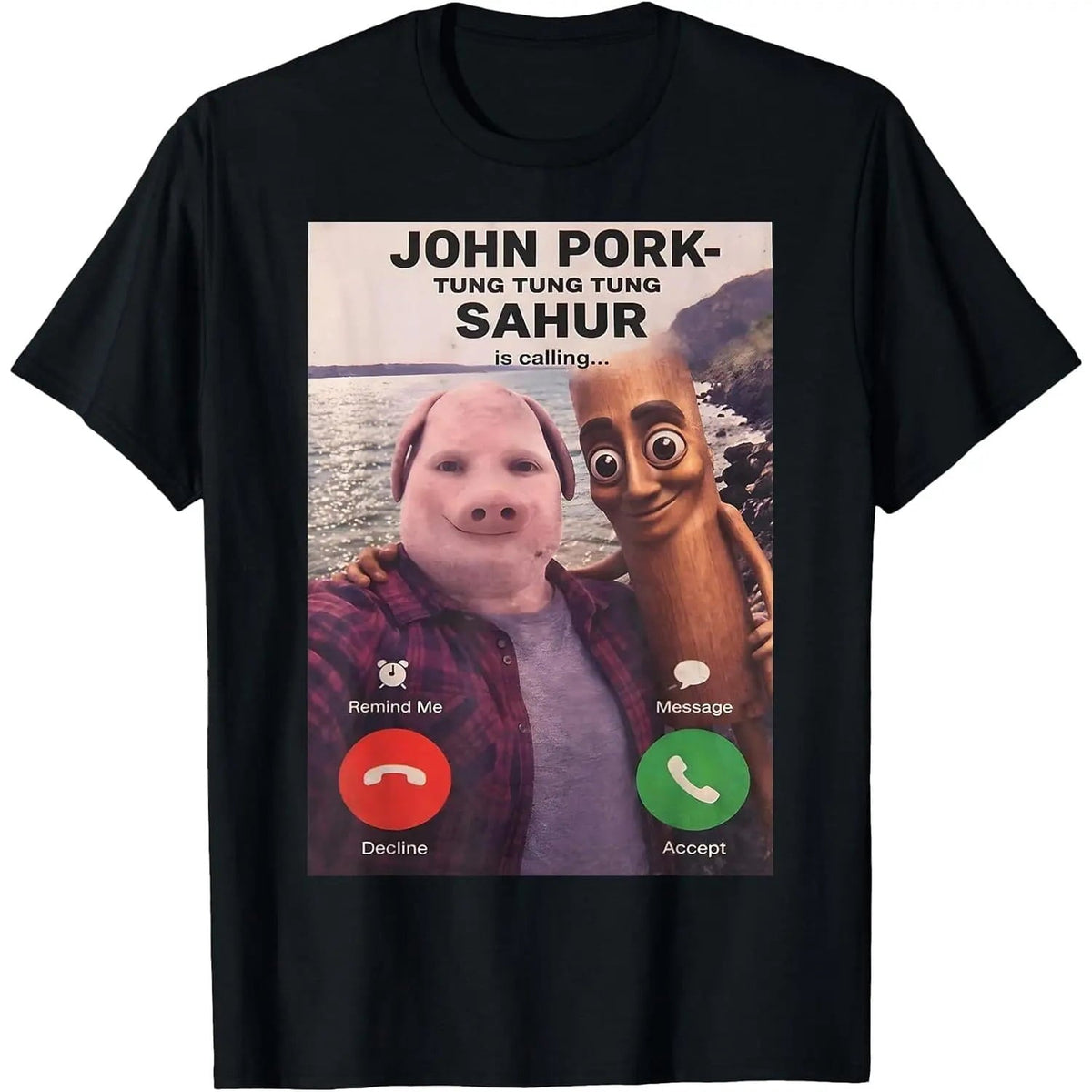 John Pork Calling Brainrot Meme T-Shirt, Unisex Short Sleeve Graphic Crewneck in Soft, Smooth 100% Cotton