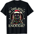 Men's Funny Grumpy Black Cat Christmas Graphic Crew‑Neck T‑Shirt,Crew Neck Classic Cotton Casual Xmas Top for Women Men