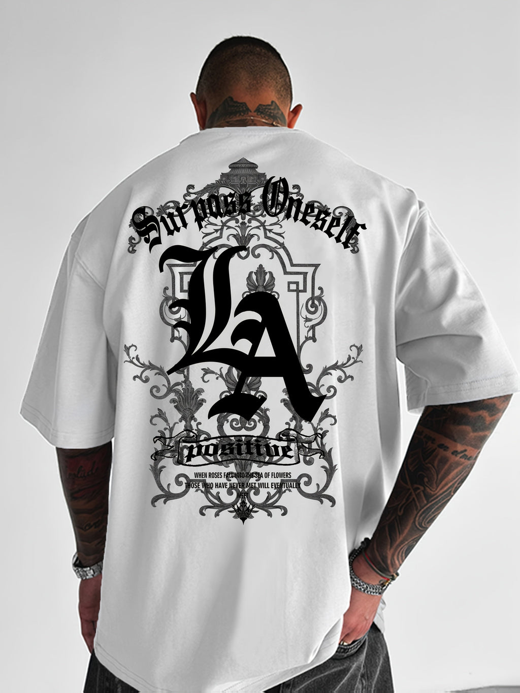 Men's LA Letter Graphic Crew-Neck T-Shirt, Large Gothic Letter Back Print Short-Sleeve Tee, Loose Fit Breathable Casual Top for Summer Daily Wear