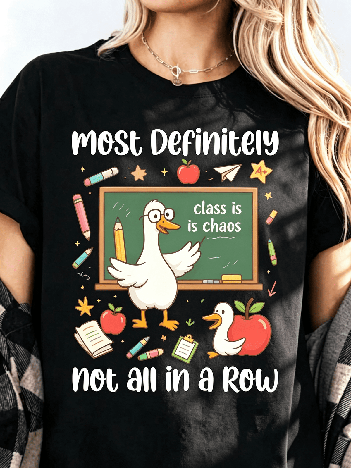 Most Definitely Not All In A Row Teacher T-Shirt Silly Goose Tee