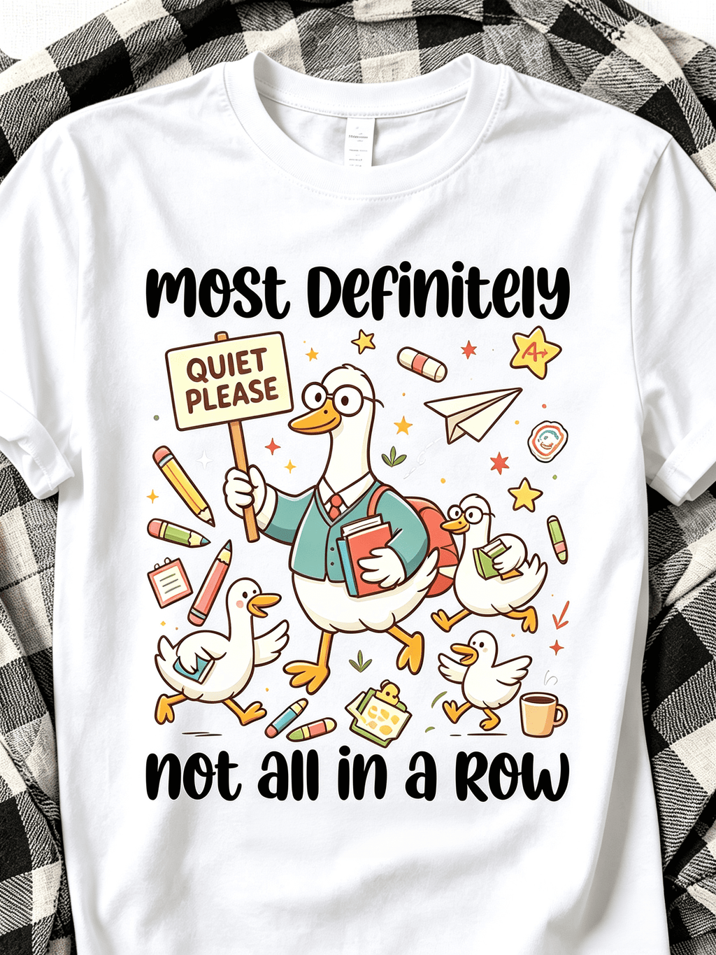 Most Definitely Not All In A Row Teacher T-Shirt Silly Goose Tee