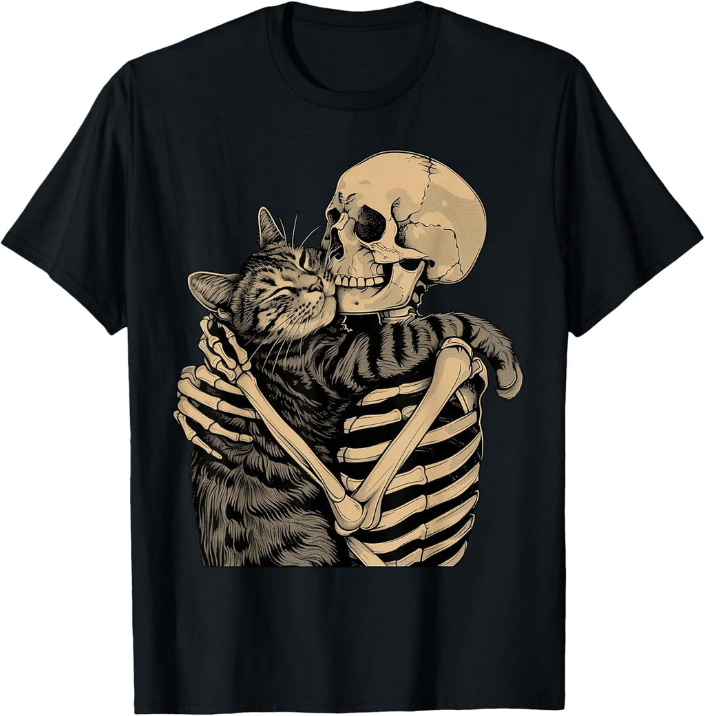 Skeleton Hugging Cat Halloween Cat Lover Cute Present Unisex T-Shirt