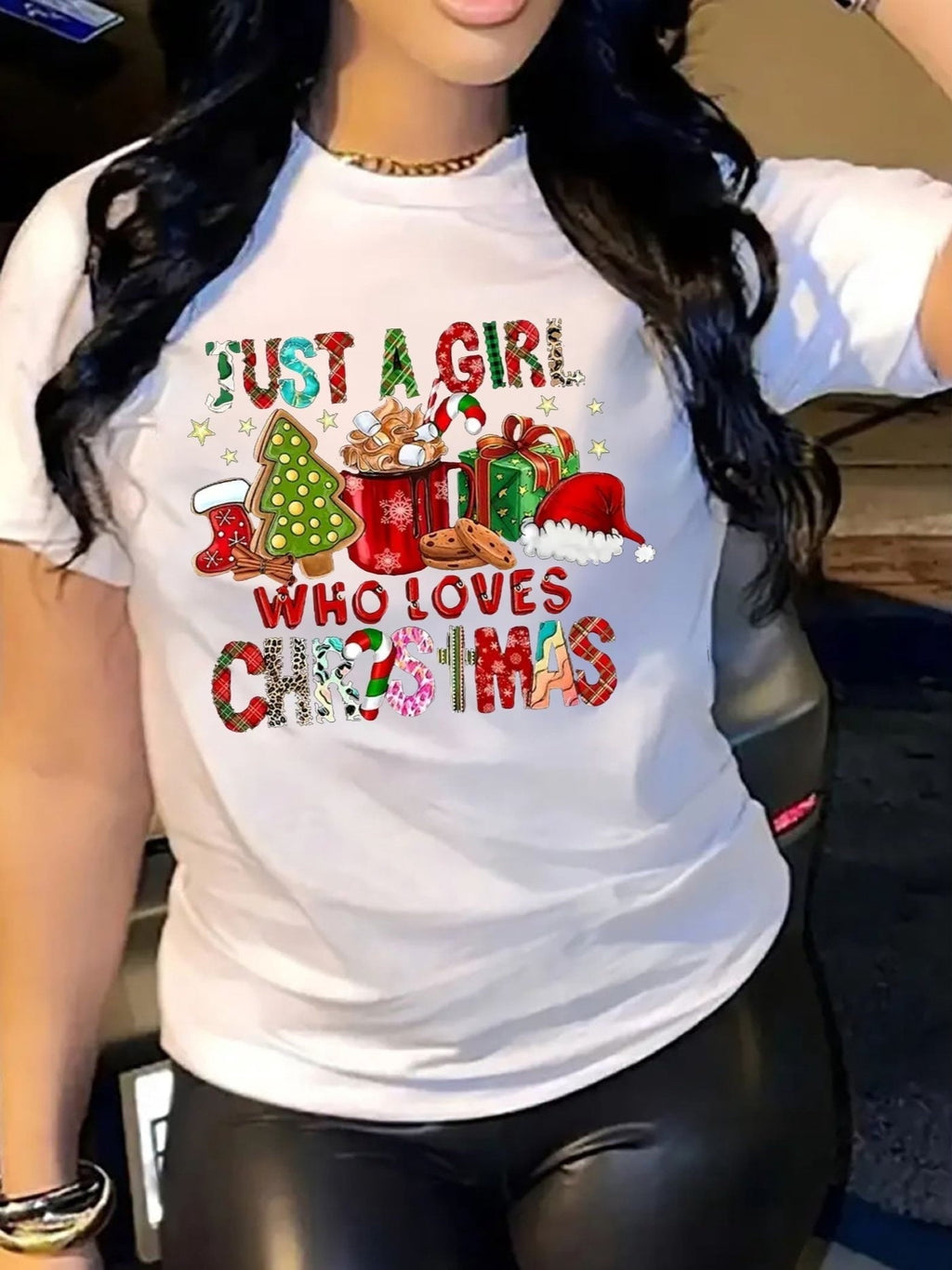 Women Christmas Casual Short Sleeve Tee Comfortable Crew Neck, Soft Adorable Tees Tops