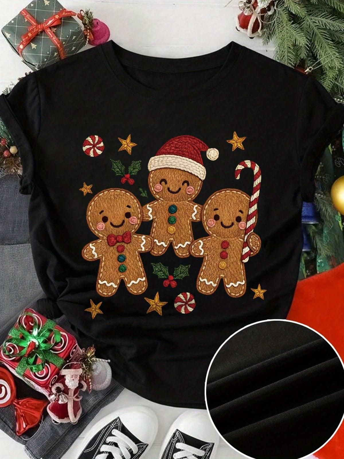 Women Christmas Graphic Print T-shirt, Short Sleeve Crew Neck Casual Top for Summer & Spring, Women's Clothing， Xmas Holiday Top