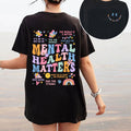 Women Graphic T‑Shirt, Inspirational Be Kind To Your Mind Floral Rainbow Print Cotton Short‑Sleeve Crew‑Neck Casual Tee
