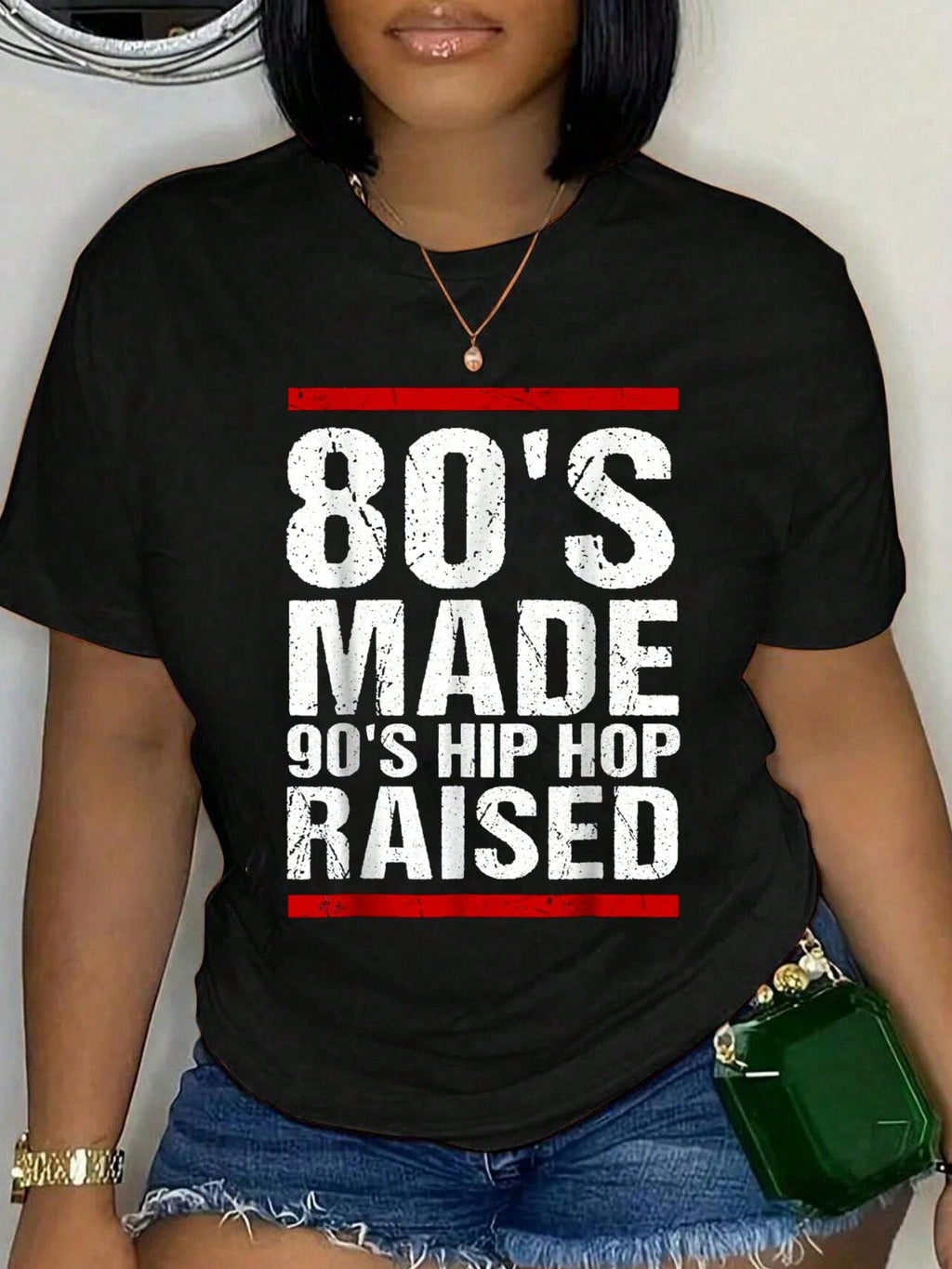 Women's 80's Made 90's Hip Hop Raised T-Shirt Retro Distressed Vintage Music Lover Graphic Short Sleeve Crew Neck Tee