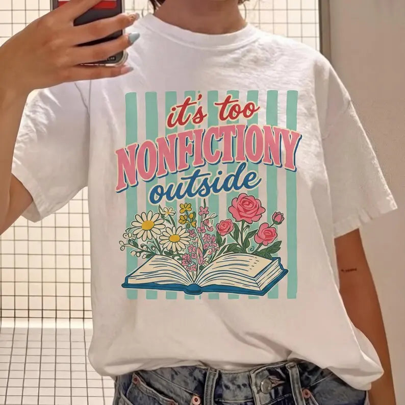 Women's Book Lover Graphic Crew‑Neck T‑Shirt,  Floral Open Book Print Short‑Sleeve Tee, Bookworm Reader Aesthetic Casual Top
