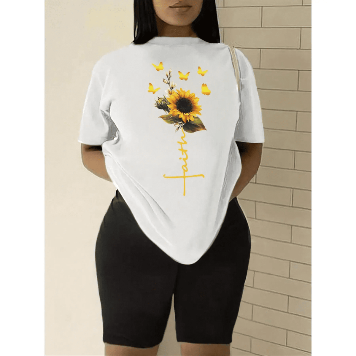 Women's Floral Motif Drop Shoulder Half Sleeve T-Shirt, Comfort Crewneck Round Neck Top, Casual Summer Daily Wear Fitted Tee, Tshirt, Crew Neck, Machine Wash, Printed