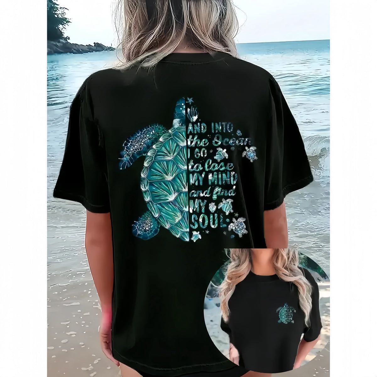 Women's T-Shirt, Casual Oversized Top with Sea Turtle Ocean Print, Soft Short Sleeve for Summer Beach Vacation, Lady, Women's Clothes, T Shirts, Trendy T-Shirts