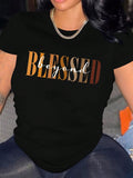 Women's short-sleeved T-shirt featuring the text "Blessed Beyond Black Women"
