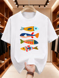 Colorful Fish Design Vibrant Print Art Crew Neck Summer T-Shirt Aquatic T-Shirt Casual Outings T-shirts