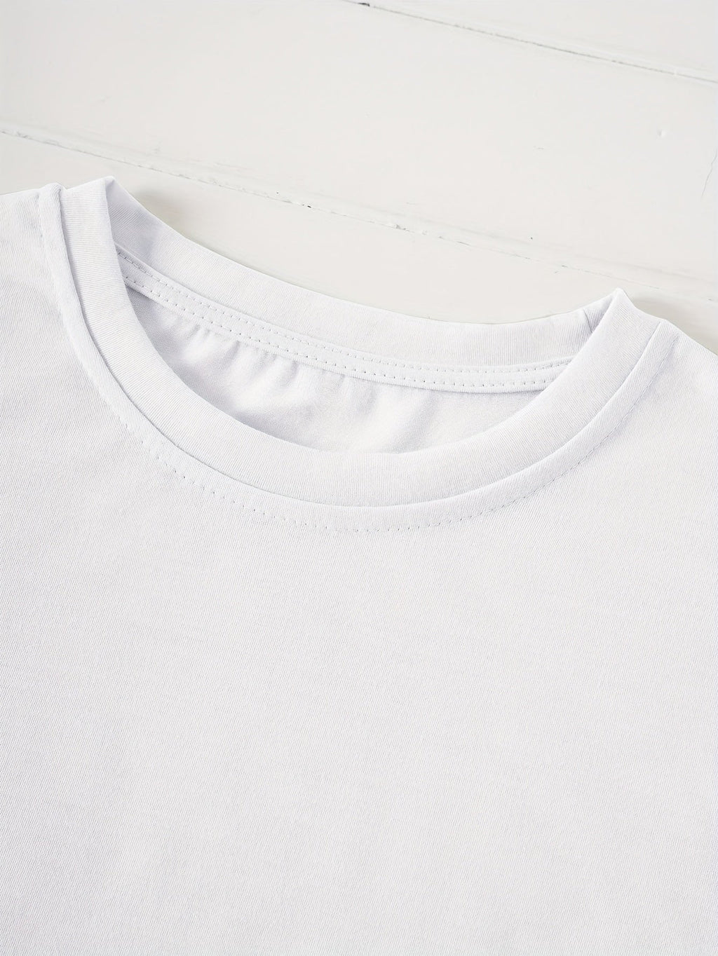 Women's Casual Crew-Neck T-Shirt with Floral and Letter Prints on Both Sides