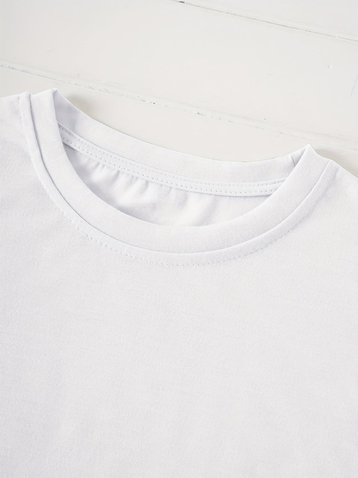 Women's Casual Crew-Neck T-Shirt with Floral and Letter Prints on Both Sides