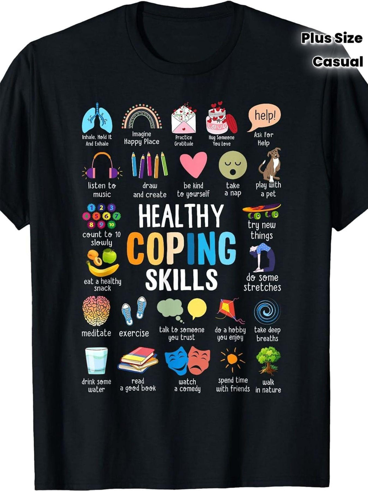 Healthy Coping Skills T-Shirt for Women Men Mental Health Awareness Graphic Tee Self Care Mindfulness Therapy Counselor Casual Short Sleeve Top