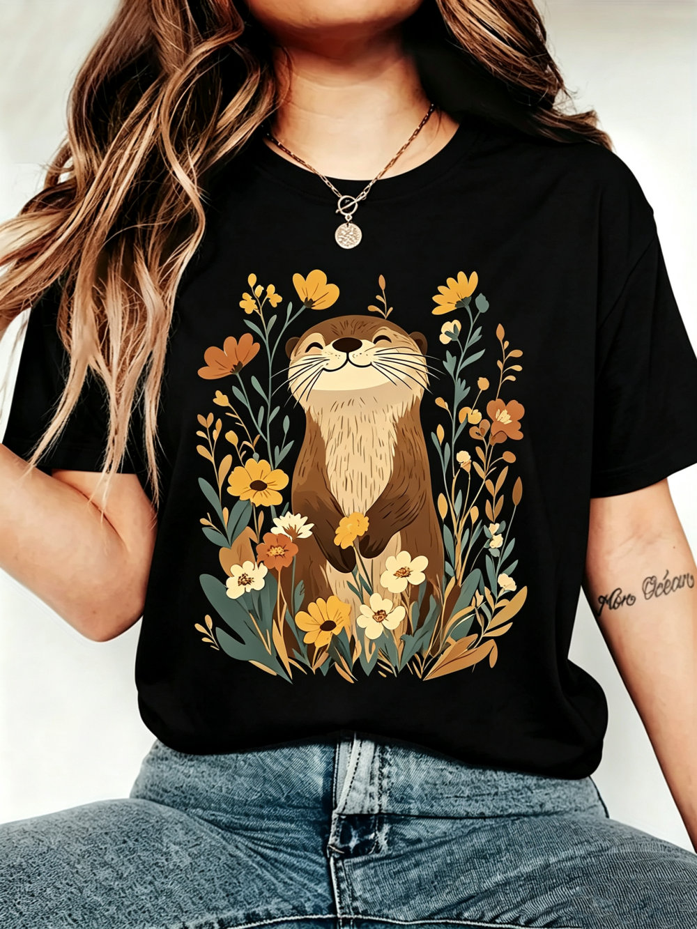 Wildflower Nature Graphic Tee, Women's Cotton Crew Neck Short Sleeve Casual Top