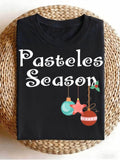 Pasteles Season Christmas Ornaments Graphic Casual Crewneck T‑Shirt Holiday Festive Top For Latin Family