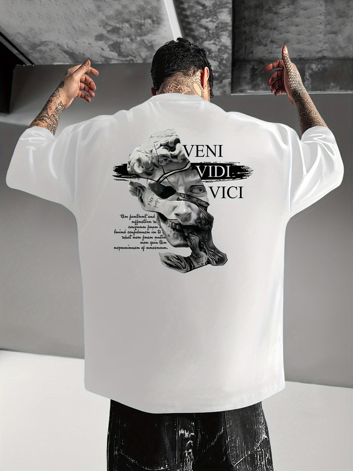 Men'S Casual Crew Neck T-Shirt Men‘s Broken Statue Graphic T‑Shirt, Men Streetwear Tee, Vintage Aesthetic Top for Daily Wear