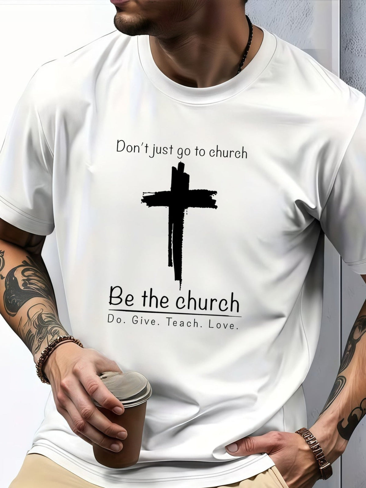 Men'S Don'T Just Go to Church Be The Church Brush Stroke Cross Graphic T-Shirt