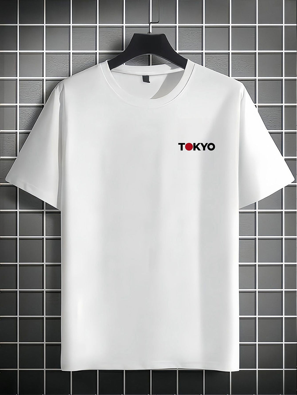Men's Tokyo Street Racing Back‑Print Graphic T‑Shirt, Japanese Urban Geometric Design, Crew Neck Short Sleeve Casual Top for Spring Summer Men Tshirts