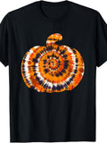 Fun Halloween Tie Dye Pumpkin Hippie Aesthetic Graphic Tee for Men Women, Cute Psychedelic Fall Short Sleeve T-Shirt, Casual Crew Neck Top for Halloween Gift