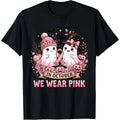 Breast Cancer Awareness Halloween Ghost T-Shirt In October We Wear Pink Graphic Tee Unisex Short Sleeve Shirt