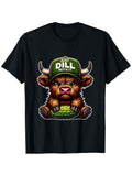Daily Comfort Apparel Funny 'Just Dill with It' Highland Cow & Pickle Hat Graphic T-Shirt