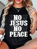 Faith Based Religious T‑Shirt for Women, Know Jesus Know Peace Inspirational Statement Casual Fashion Short Sleeve Top