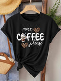 Women's More Coffee Please Graphic Crew-Neck T-Shirt, Coffee Lover Print Short-Sleeve Tee, Casual Elegant Retro Top for Commute Vacation Spring Summer