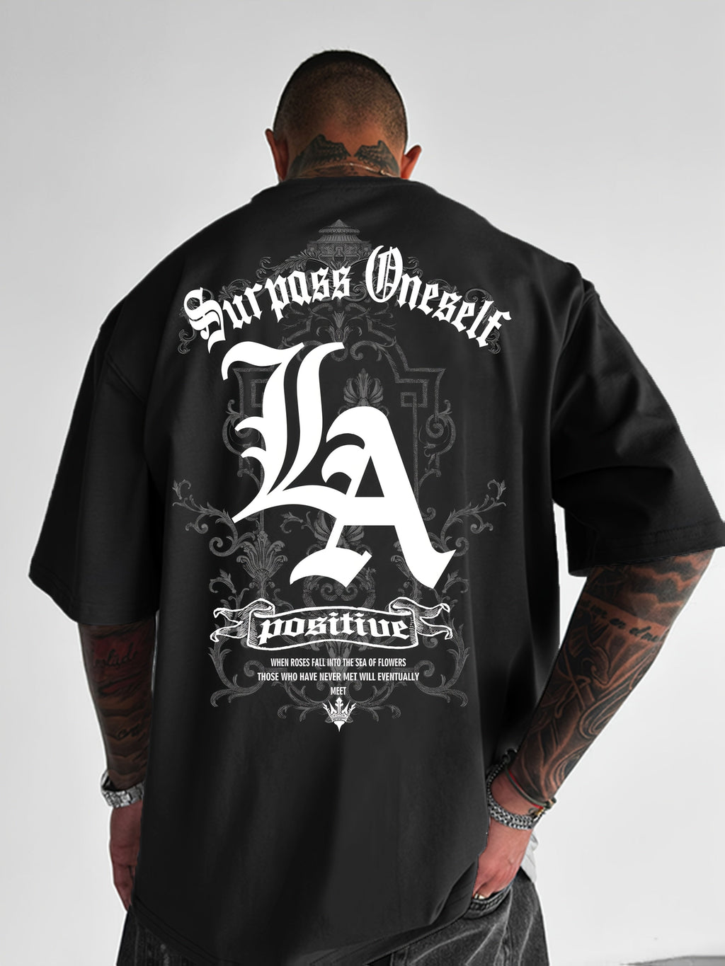 Men's LA Letter Graphic Crew-Neck T-Shirt, Large Gothic Letter Back Print Short-Sleeve Tee, Loose Fit Breathable Casual Top for Summer Daily Wear