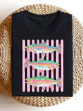 Preppy Rainbow Trout Fishing Shirt Colorful Fish Graphic Tee